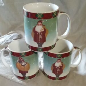 Festive Santa Claus Ceramic Mugs - Set of 3